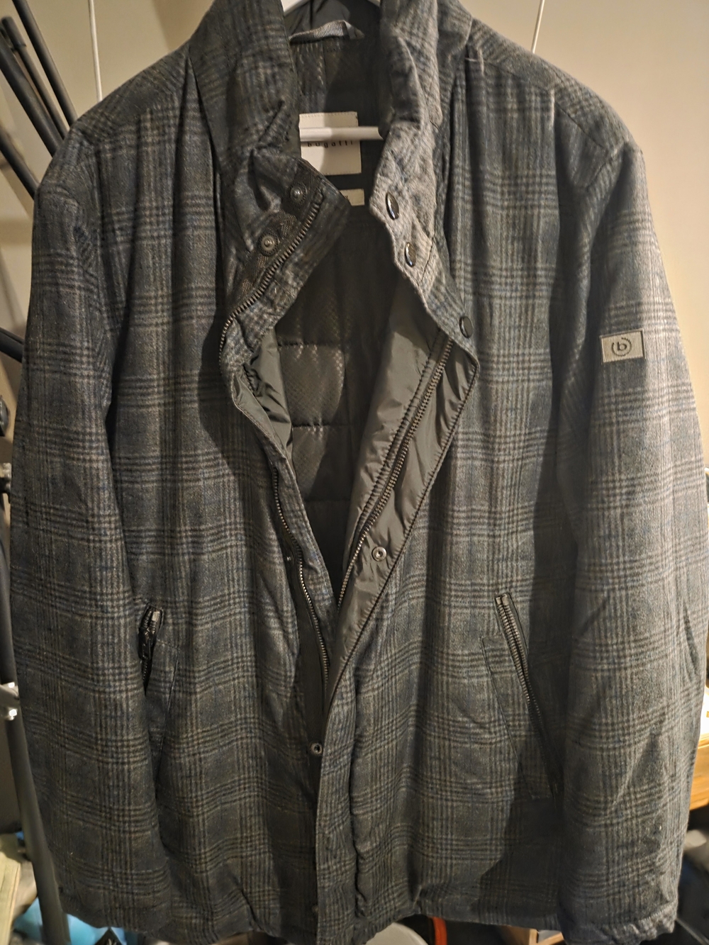 BUGATTI Men's Grey Plaid Quilted Jacket - Brand Unspecified
